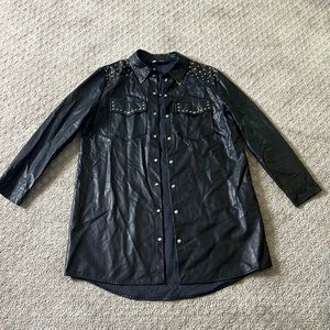 Zara faux leather studded button shirt with collar
